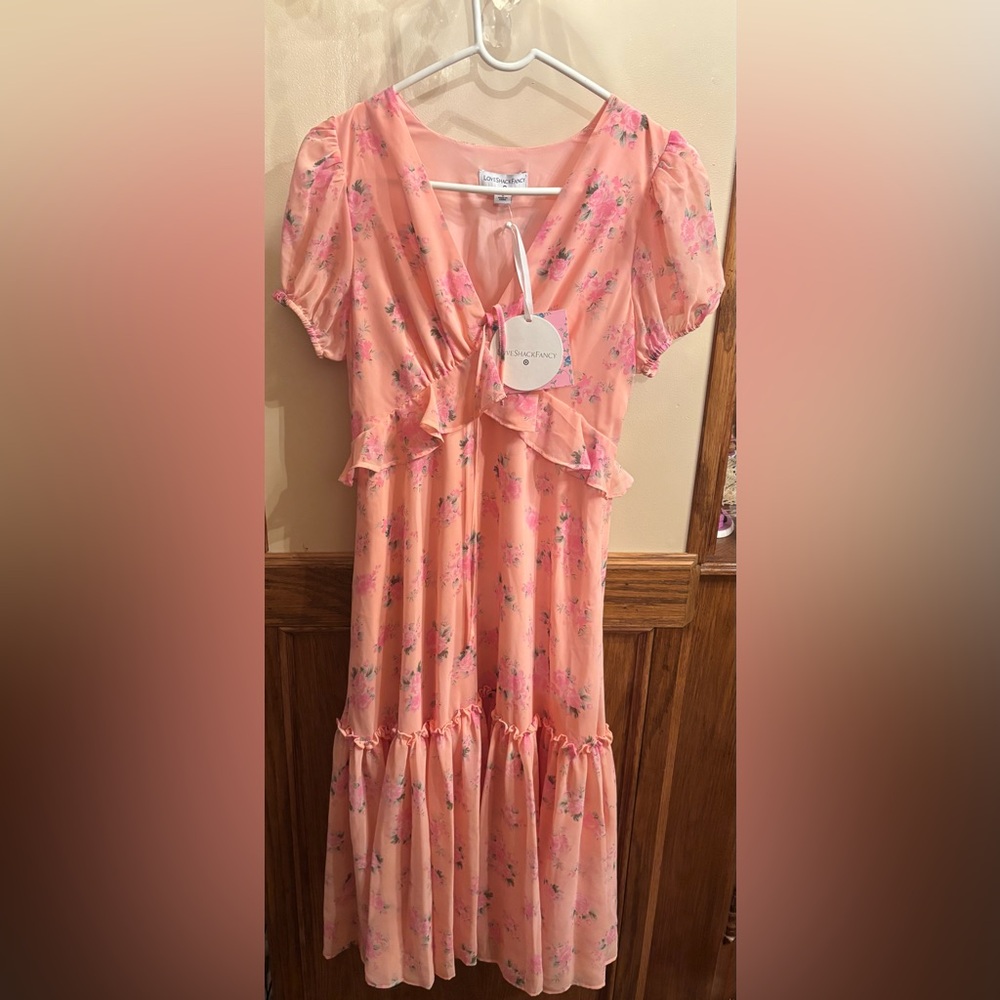 NWT LoveShackFancy Pink Floral Midi Dress